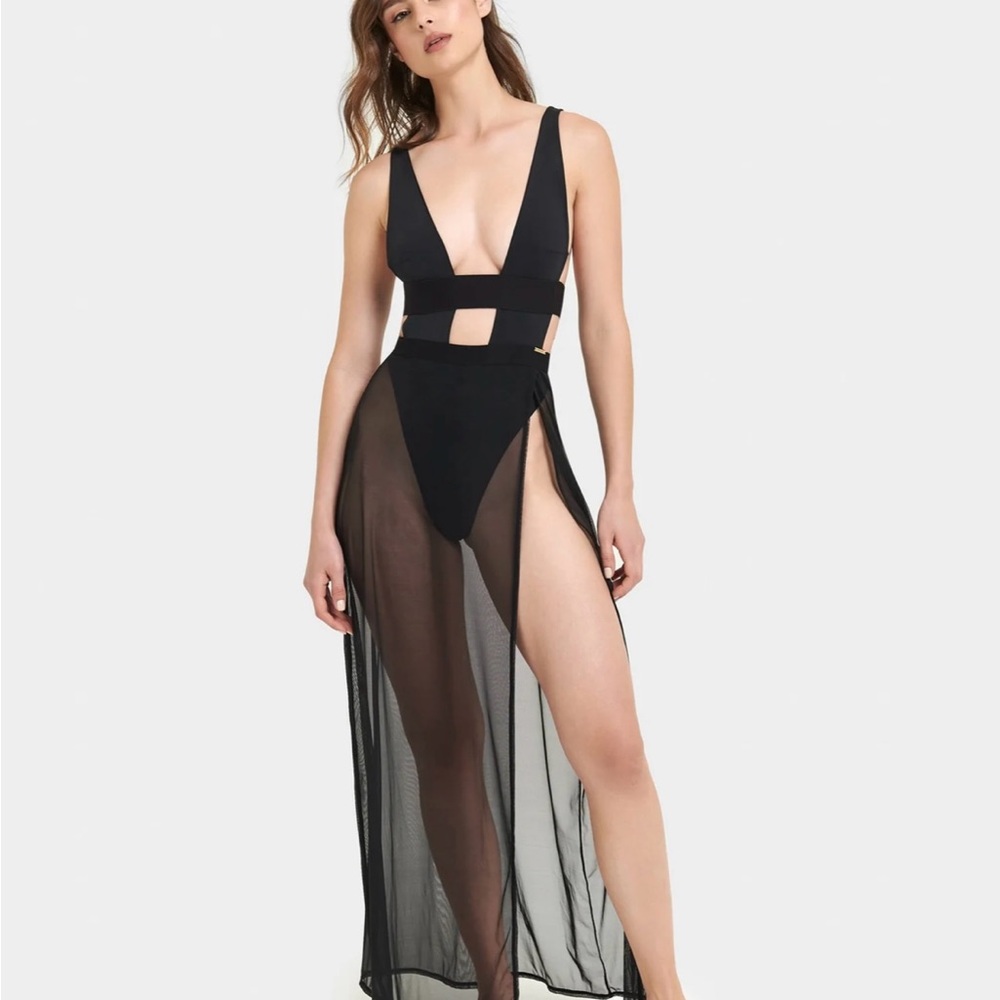 Black Women's Swimwear with Sheer Skirt